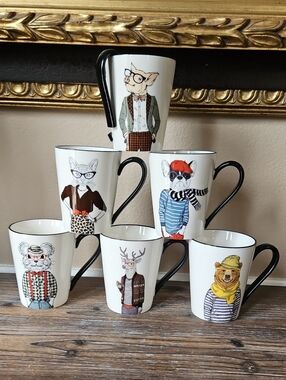 Signature Housewares 16oz Hipster Animal Mugs - Set of 6